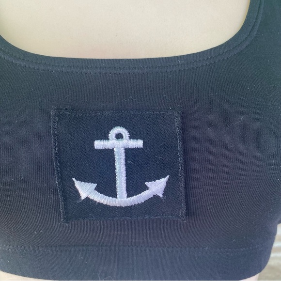 Black sailor bra top with anchor patch crop top size Small - Picture 2 of 7